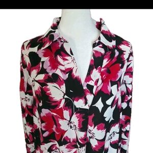 Rafaella Woven Top Popover Blouse Floral Design Womens Medium